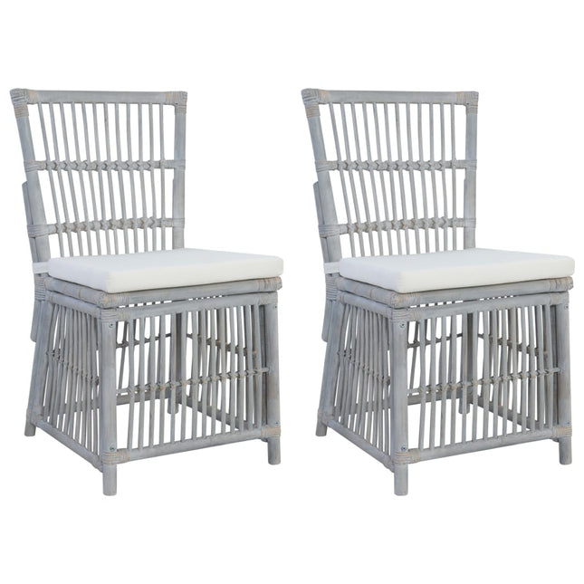 Sedie da Pranzo con Cuscini 2 pz Grigie in Rattan Naturale