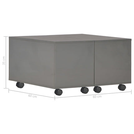 Tavolino da Salotto Grigio Lucido 60x60x35 cm Legno Multistrato
