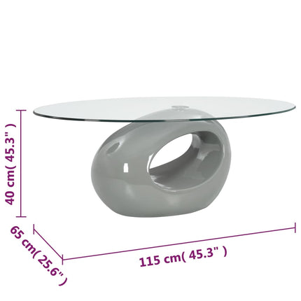 Tavolino da Salotto con Ripiano Ovale in Vetro Grigio Lucido