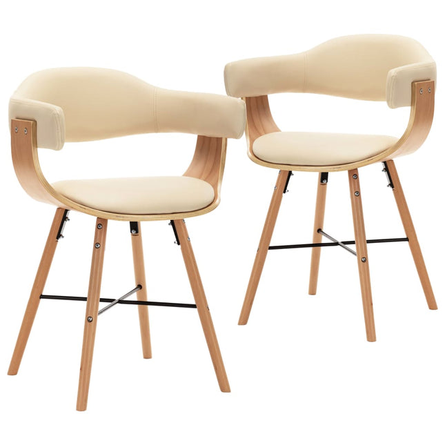 Sedie da Pranzo 2 pz Crema in Similpelle e Legno Curvato