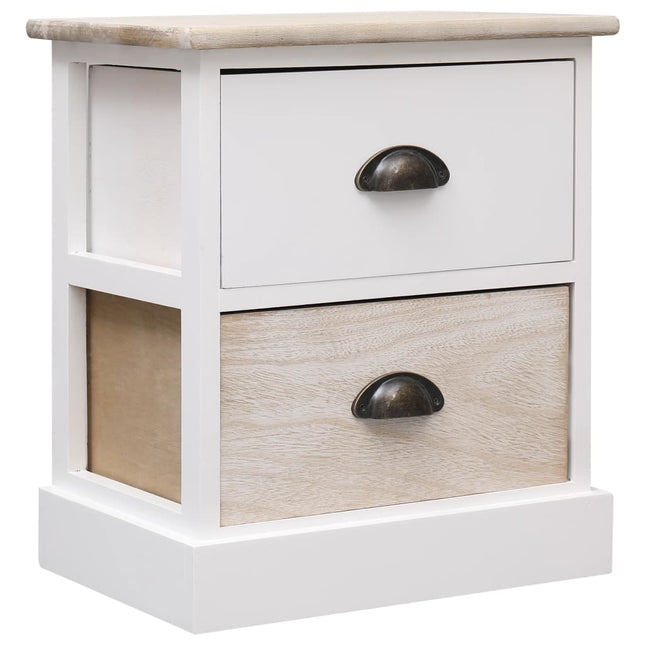 Comodino Bianco e Naturale 38x28x45 cm in Legno di Paulonia