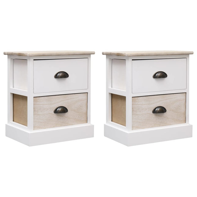 Comodini 2pz Bianco e Naturale 38x28x45cm in Legno di Paulonia
