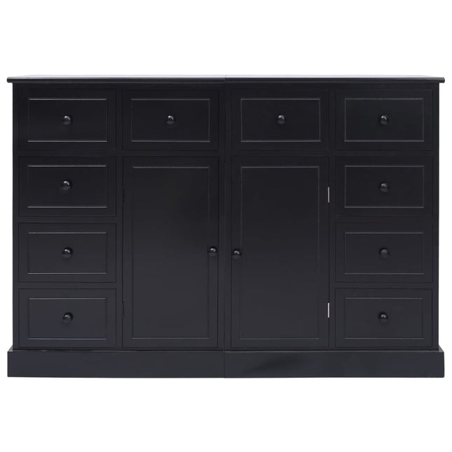 Credenza con 10 Cassetti Nera 113x30x79 cm in Legno