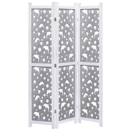 Divisorio a 3 Pannelli Grigio 105x165 cm in Legno Massello