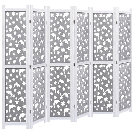 Divisorio a 6 Pannelli Grigio 210x165 cm in Legno Massello