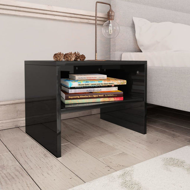 Comodini Nero lucido 2 pz 40x30x30 cm Legno Ingegnerizzato