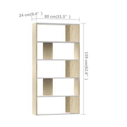 Libreria/Divisorio Bianco e Rovere Sonoma 80x24x159 cm