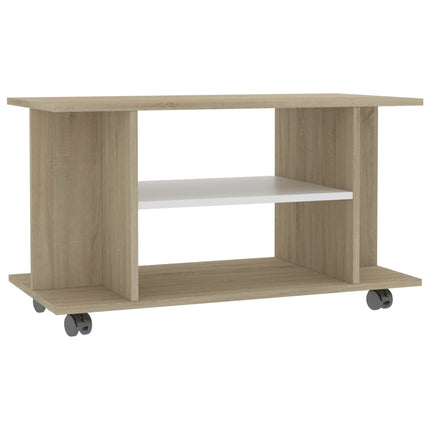 Mobile TV con Ruote Bianco Rovere Sonoma 80x40x45 Multistrato