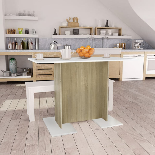Tavolo da Pranzo Bianco e Rovere Sonoma 110x60x75cm Multistrato