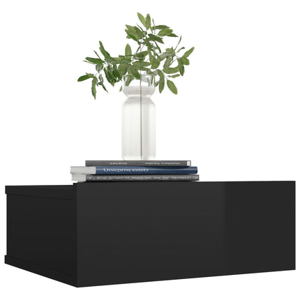Comodini Pensili 2pz Nero Lucido 40x30x15cm Legno Multistrato