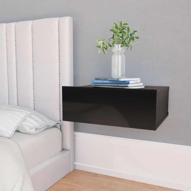 Comodini Pensili 2pz Nero Lucido 40x30x15cm Legno Multistrato