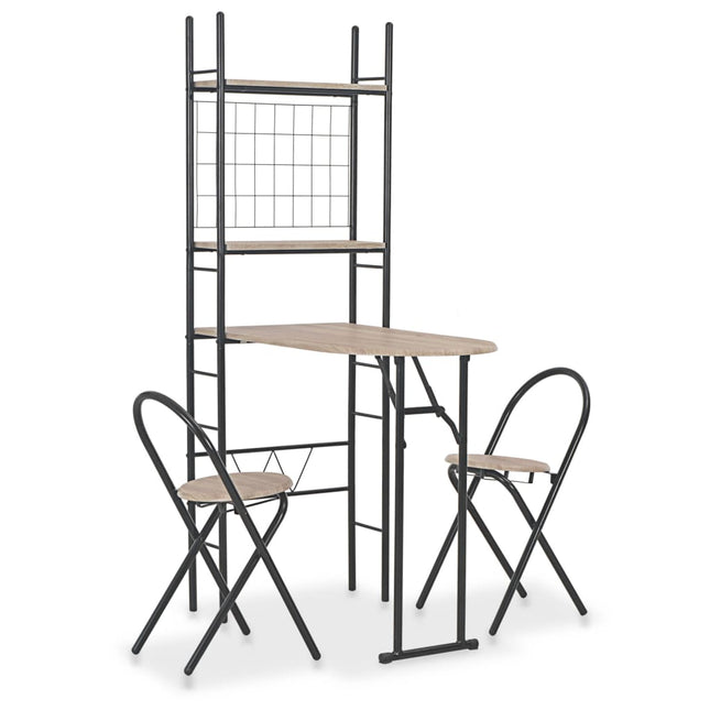 Set Tavolo e Sedie Pieghevoli con Scaffale 3 pz MDF e Acciaio