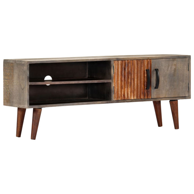 Mobile TV Grigio 130x30x46 cm in Legno Massello di Mango Grezzo