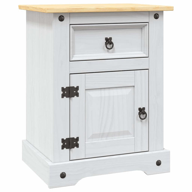 Comodino in Legno di Pino Messicano Corona Bianco 53x39x67 cm