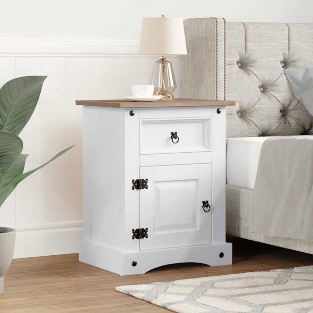Comodino in Legno di Pino Messicano Corona Bianco 53x39x67 cm