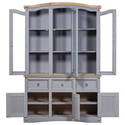 Credenza con Vetrina in Pino Messicano Corona Range Grigio
