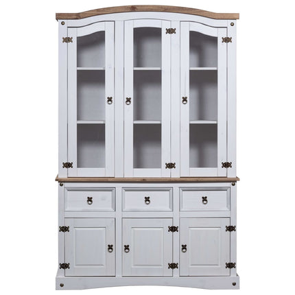 Credenza con Vetrina in Pino Messicano Corona Range Bianco