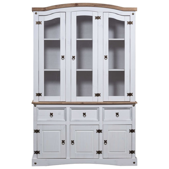Credenza con Vetrina in Pino Messicano Corona Range Bianco