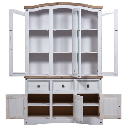Credenza con Vetrina in Pino Messicano Corona Range Bianco