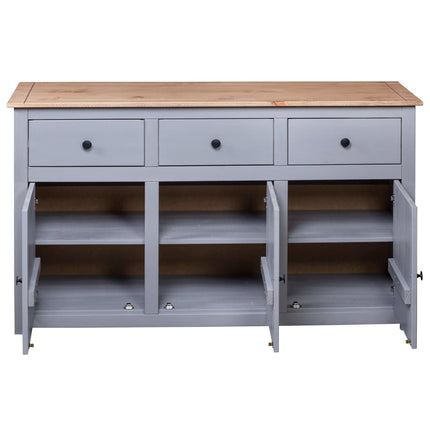 Credenza Grigia 135x40x80 cm in Legno Massello di Pino Panama