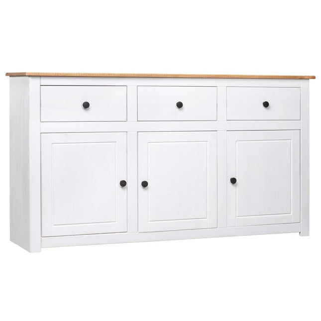Credenza Bianca 135x40x80 cm in Legno Massello di Pino Panama