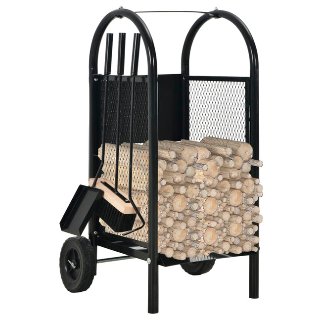 Carrello per Legna da Ardere Nero 30x35x81 cm Acciaio