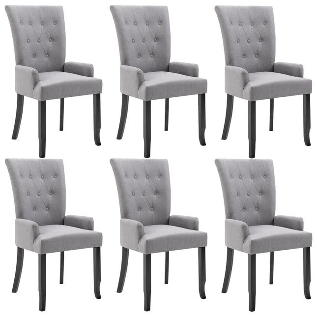 Sedie da Pranzo con Braccioli 6 pz Grigio Chiaro in Tessuto