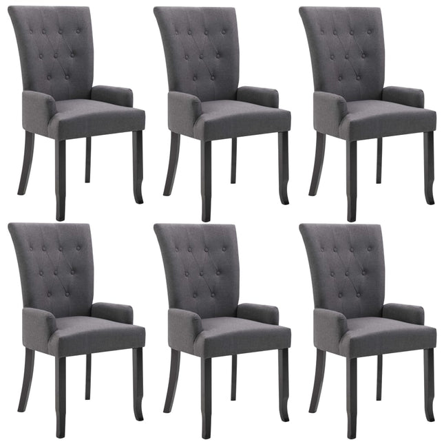 Sedie da Pranzo con Braccioli 6 pz Grigio Scuro in Tessuto