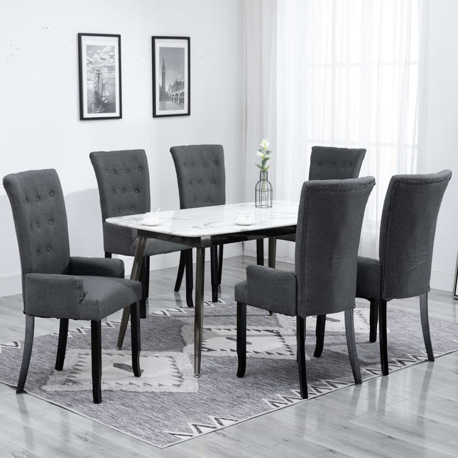 Sedie da Pranzo con Braccioli 6 pz Grigio Scuro in Tessuto