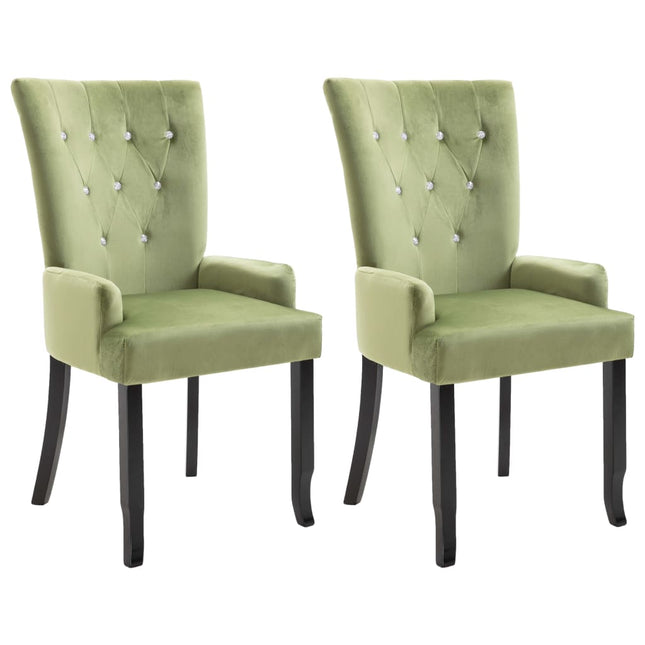 Sedia da Pranzo con Braccioli 2 pz Verde Chiaro in Velluto