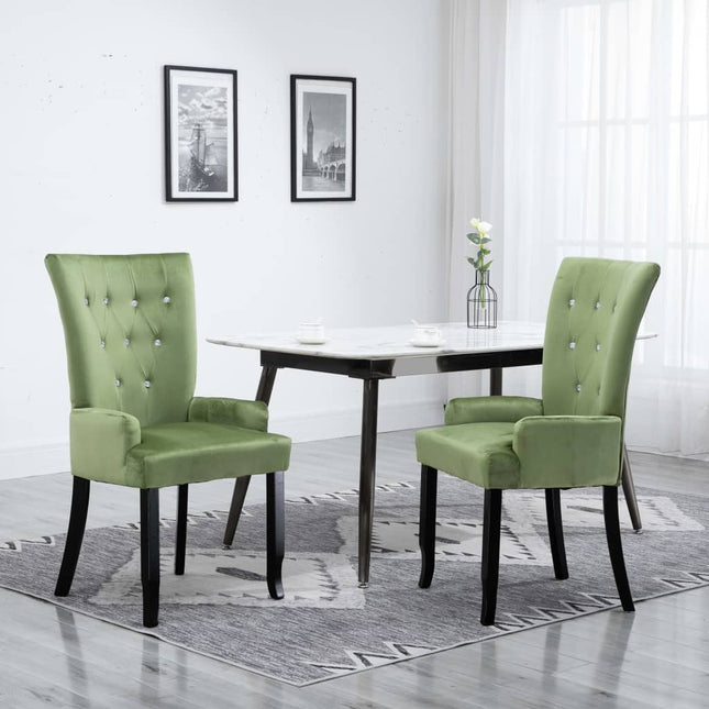 Sedia da Pranzo con Braccioli 2 pz Verde Chiaro in Velluto