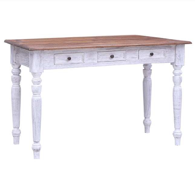 Scrivania con Cassetti Bianca 117x57x75 cm Massello di Mogano