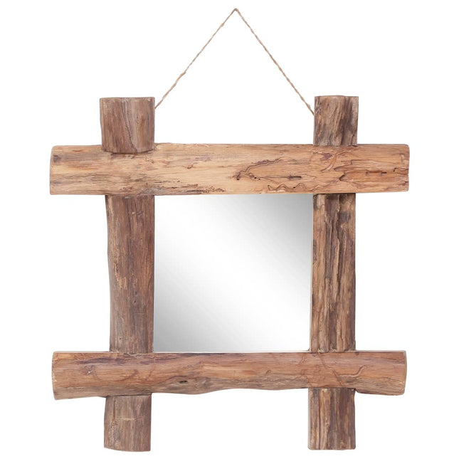 Specchio con Tronchi Naturale 50x50 cm in Teak di Recupero