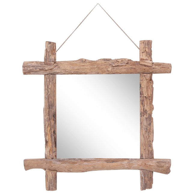 Specchio con Tronchi Naturale 70x70 cm in Teak di Recupero