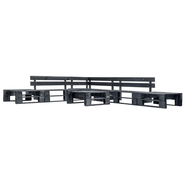 Divani da Giardino su Pallet 6 pz Neri in Legno