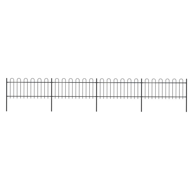 Recinzione da Giardino con Punta Tonda in Acciaio 6,8x0,8m Nera