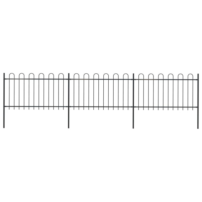 Recinzione Giardino con Punta Tonda in Acciaio 5,1x1 m Nera