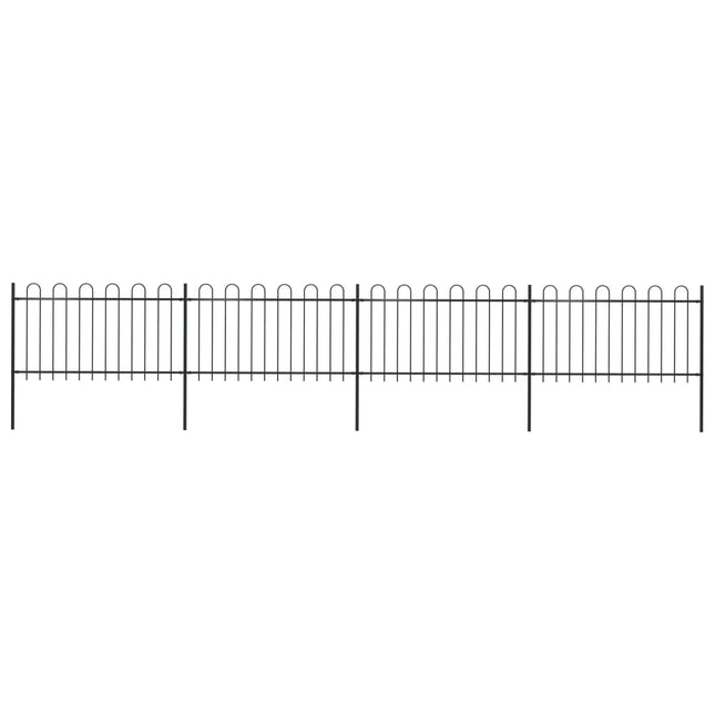 Recinzione da Giardino con Punta Tonda in Acciaio 6,8x1 m Nera