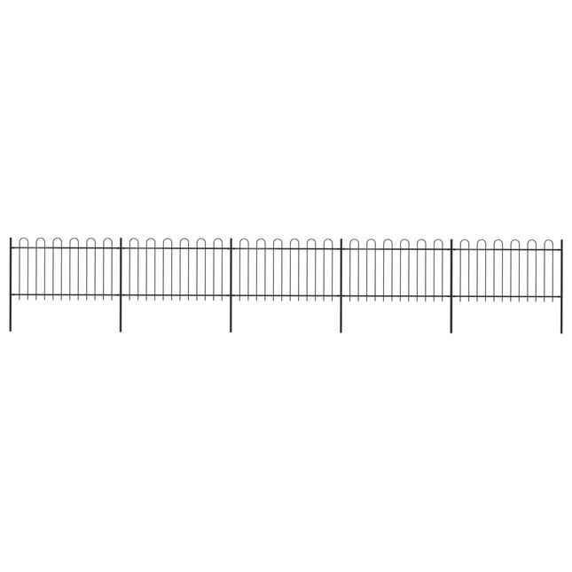 Recinzione da Giardino con Punta Tonda in Acciaio 8,5x1m Nera