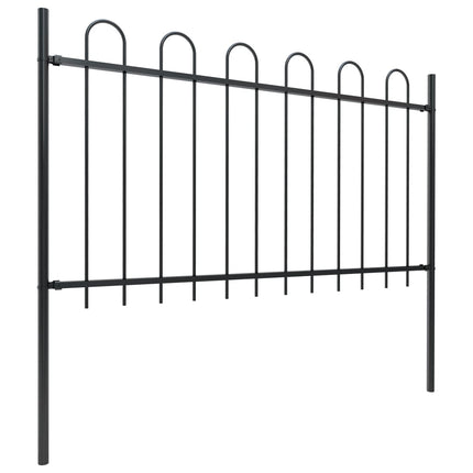 Recinzione da Giardino con Punta Tonda in Acciaio 8,5x1m Nera