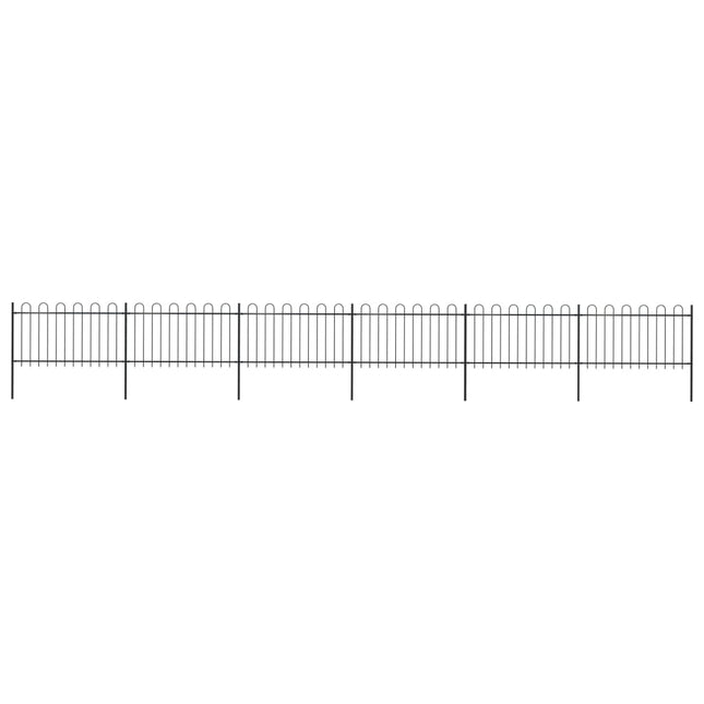 Recinzione da Giardino con Punta Tonda in Acciaio 10,2x1 m Nera