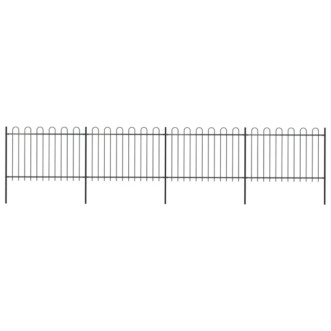 Recinzione da Giardino con Punta Tonda in Acciaio 6,8x1,2m Nera