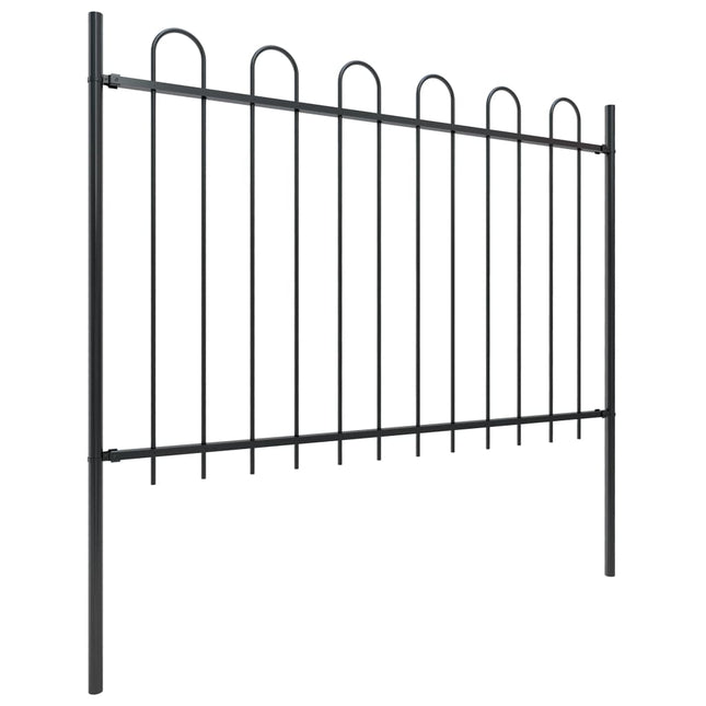 Recinzione da Giardino con Punta Tonda in Acciaio 6,8x1,2m Nera