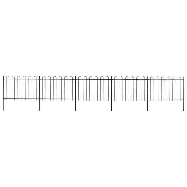 Recinzione Giardino con Punta Tonda in Acciaio 8,5x1,2 m Nera