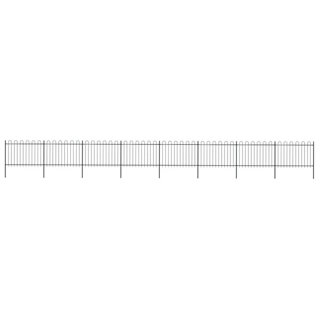 Recinzione Giardino con Punta Tonda in Acciaio 13,6x1,2m Nera