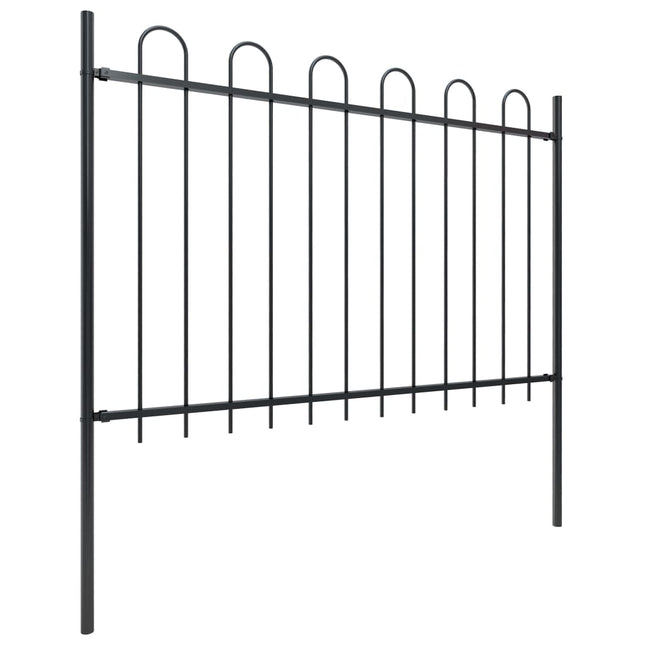 Recinzione Giardino con Punta Tonda in Acciaio 13,6x1,2m Nera