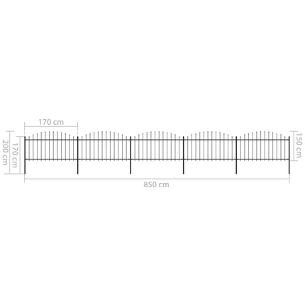 Recinzione Giardino Punta a Lancia (1,25-1,5)x8,5m Acciaio Nera