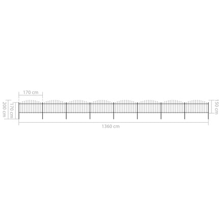 Recinzione Giardino Punta a Lancia(1,25-1,5)x13,6m Acciaio Nero