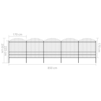 Recinzione Giardino Punta a Lancia (1,75-2)x8,5m Acciaio Nera