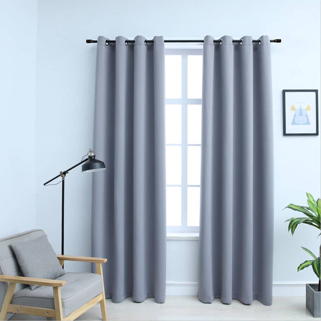 Tende Oscuranti con Anelli in Metallo 2 pz Grigie 140x245 cm